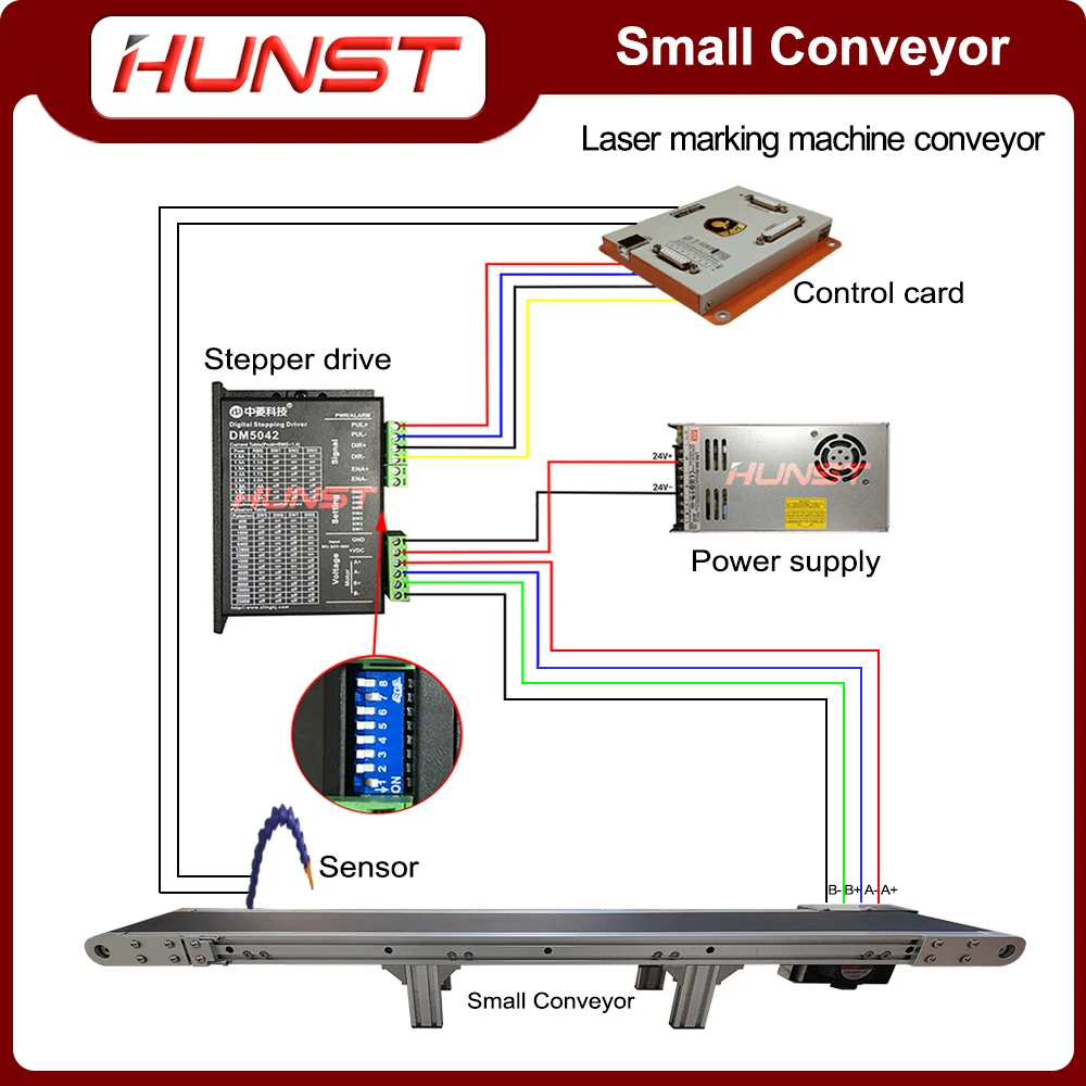 HUNST Conveyor Table with Stepper Motor Auto Feed Conveyor for Fiber CO2 UV Camera Vision Laser Markers.