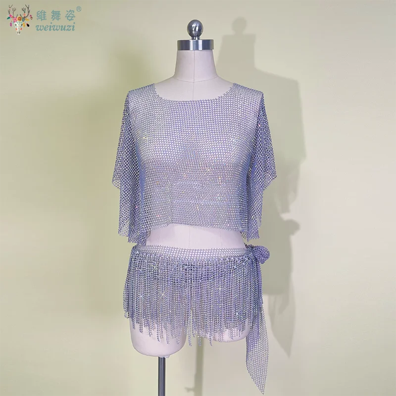 Nieuwe Buikdans Diamant Top + Kwasten Hip Taille Sjaal voor vrouwen Oosterse Taille Keten Hippe Sjaals Oosterse Dans accessoires