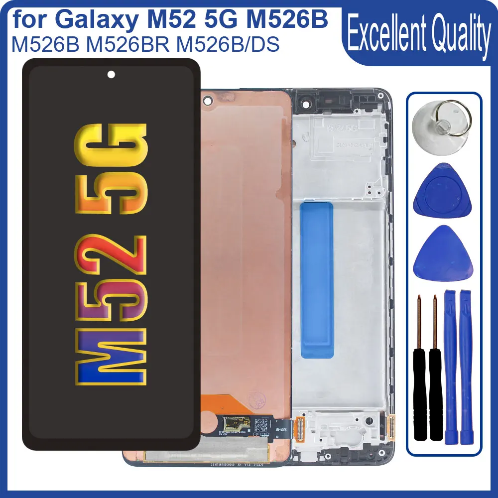 

AMOLED ЖК-дисплей для Samsung M52 5G M526B ЖК-дисплей с дигитайзером сенсорного экрана Замена для Galaxy M52 5G M526 M526BR ЖК-дисплей с рамкой