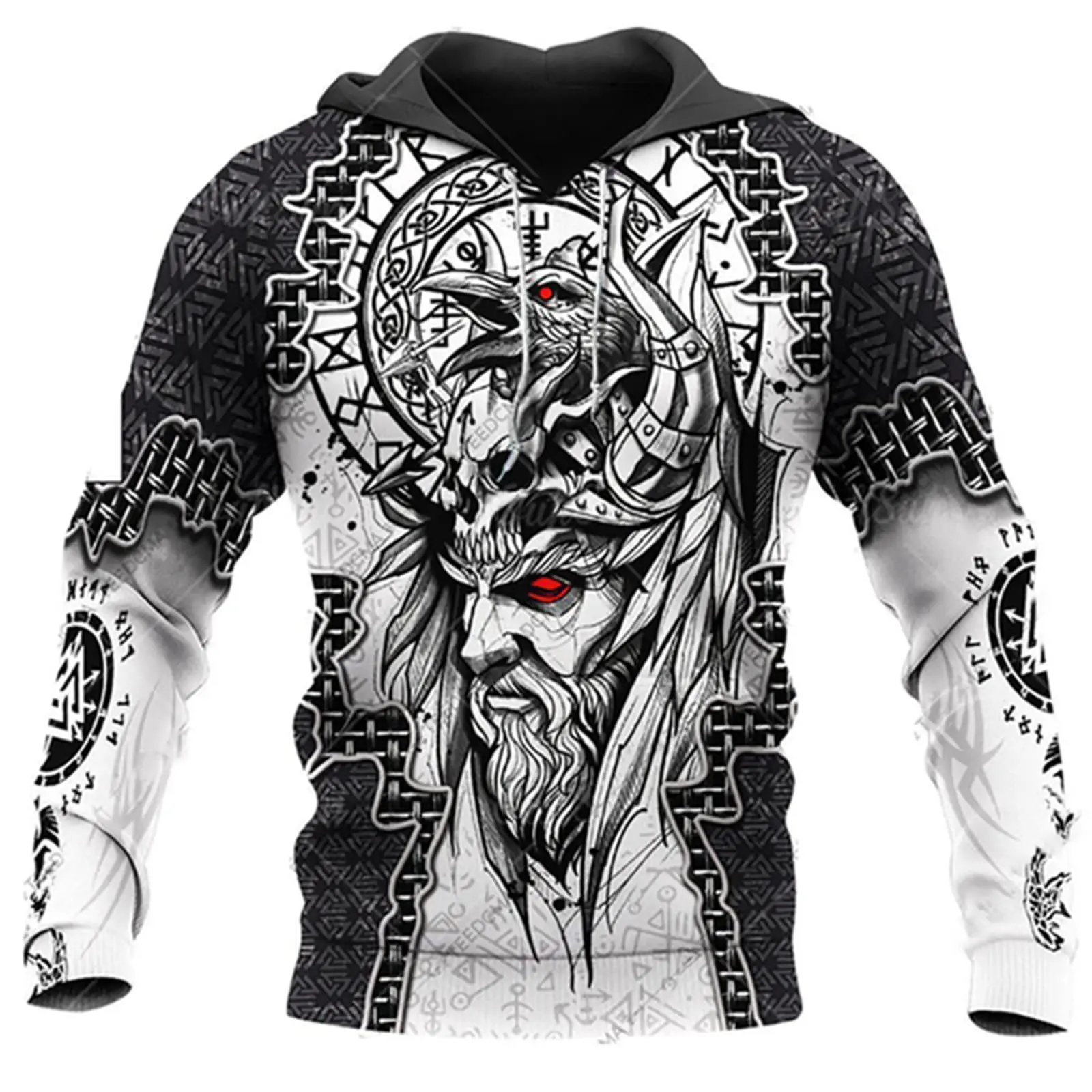 Men's Viking Hoodie Vintage Casual Viking Warrior Odin 3D Printed Long Sleeved Sweatshirt Pullover Hooded Sweatshirt Top