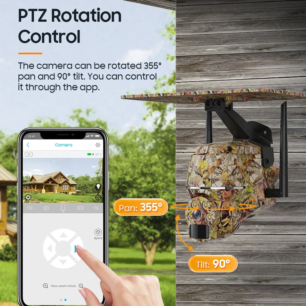 5MP Wifi Wildlife Security Solar Camera PTZ Animal Motion Detection Night Vision 4G SIM Home Outdoor Surveillance CCTV Trail Cam