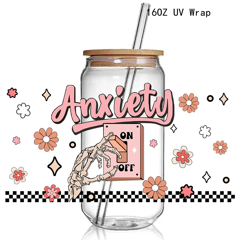 Anxiety 3D UV DTF Cup Wrap Transfers Stickers Sorta Sweet  UV Cup Wrap Waterproof Logo For Libbey Glass