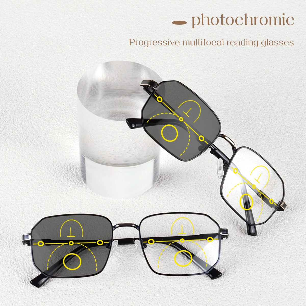 Photochrome, progressive Multifokal-Lesebrille, stilvoller großer Aviator-Rahmen, klare Sicht, angenehm zu tragen, geeignet für Männer und Frauen. – Detail 4