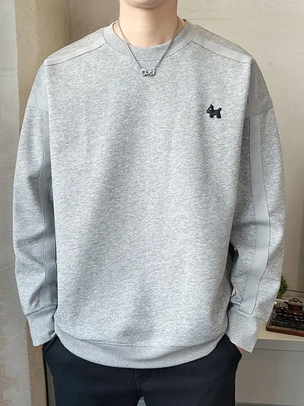 

Embroidered Breathable Cuff round Neck Sweatshirt Casual Spring Autumn Long Sleeve Cotton Polyester Blend Men's Hoodie