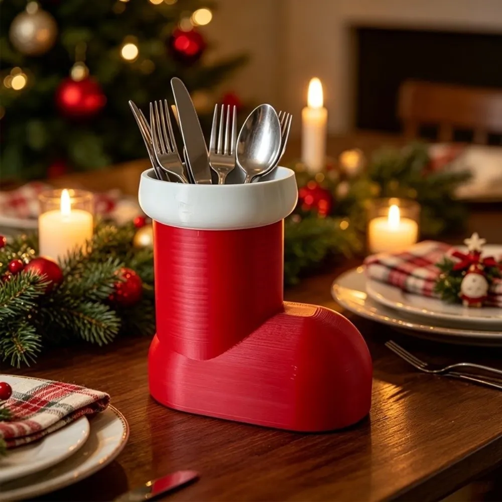 3D Printing Christmas Boots Pencil Holder Fork Storage PLA Brush Pot Desktop Decor Broken-resistant Pen Container for Students