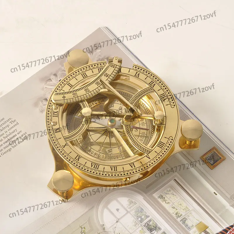 Pure copper brass sundial compass imported retro portable compass ornament
