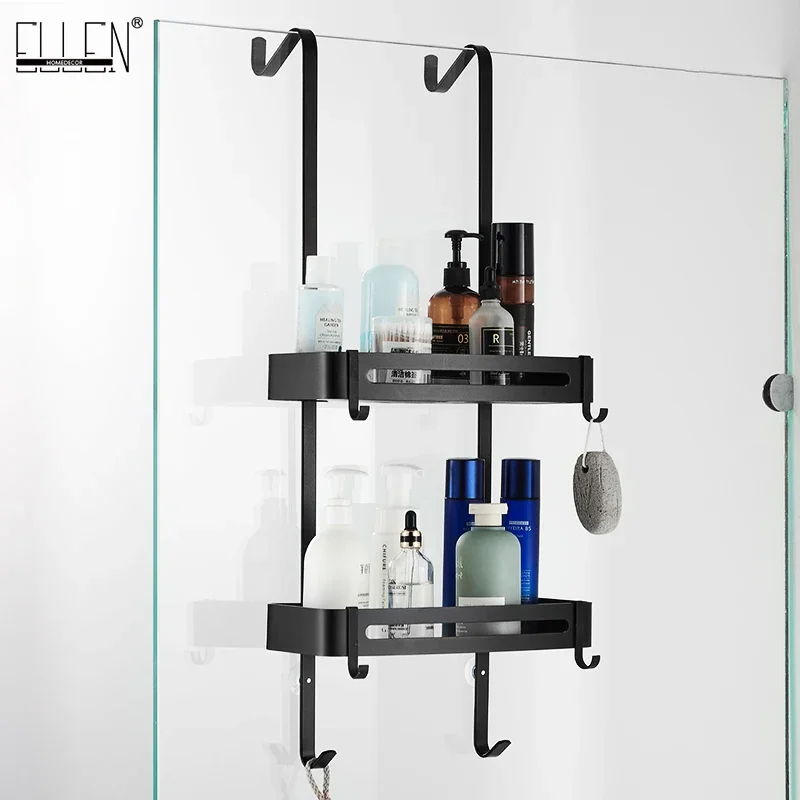 Black Hanging Bath Shelves Bathroom Shelf Organizer Nail-free Shampoo Holder Storage Shelf Rack Bathroom Basket Holder EL5018