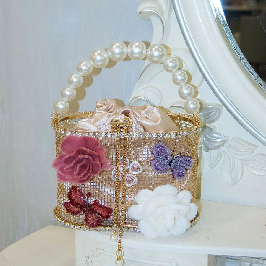 

Вечерние сумки с металлическим цветочным принтом для женщин, сумки-ведра с бриллиантами, вечерние свадебные клатчи, женские сумки через плечо