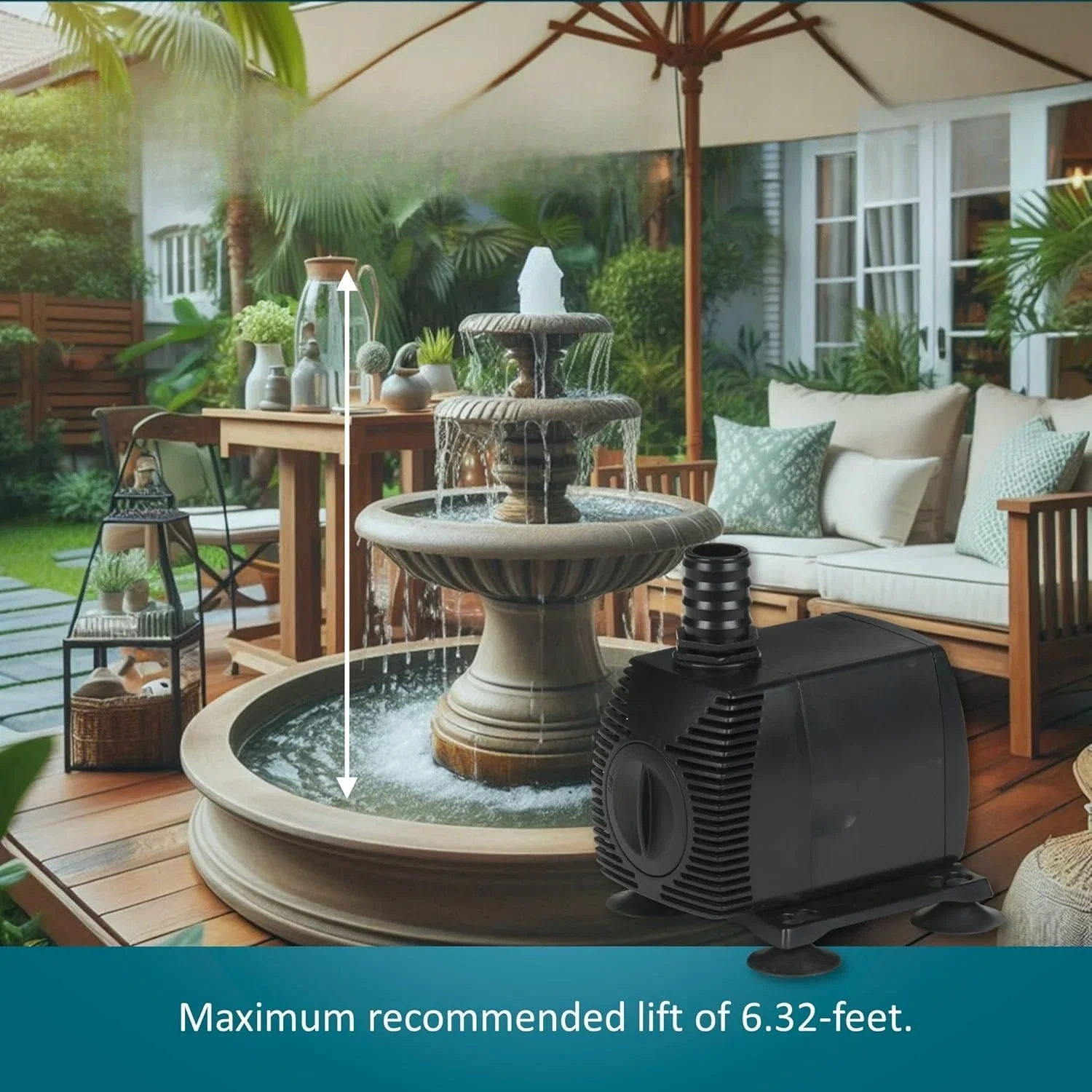 ZZWPES-700-PW 115 فولت، نافورة/بركة محرك مغناطيسي 725 جيجا بايت في الساعة مع 15 قدم. سلك، أسود،