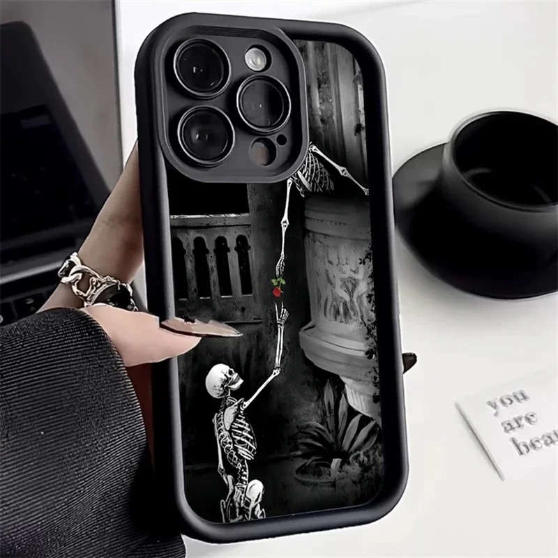 Custodia morbida in Silicone Skeleton Flowers per IPhone 7 8 Plus 15 14 13 12 11 Pro Max X XR XS Max 13 Mini SE2020 Cover antiurto