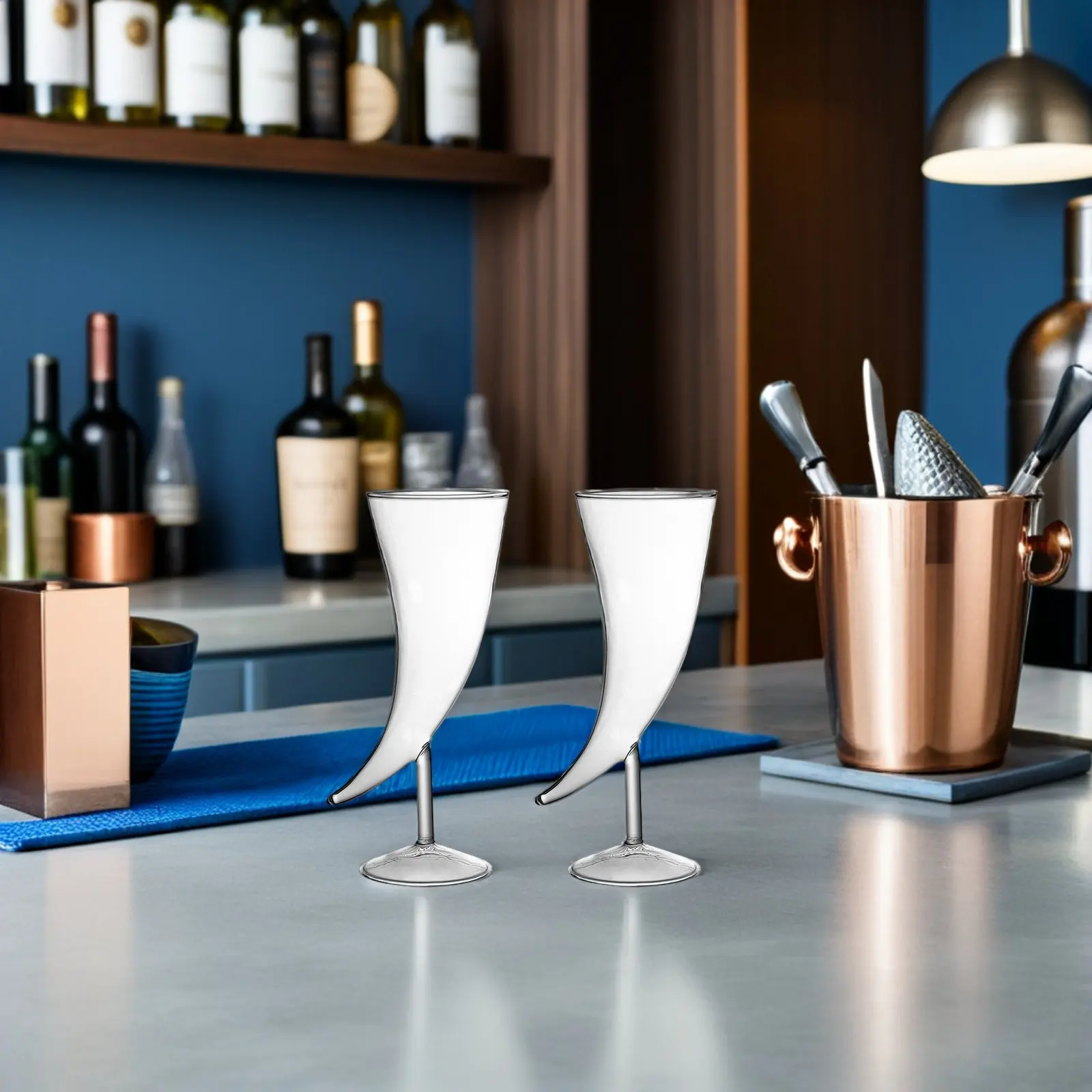 

2Pcs Glass Horn-Shaped Goblet Creative Wine Glasses Stable Non-Slip Elegant Design for Home Office Restaurant Cocktail Moon