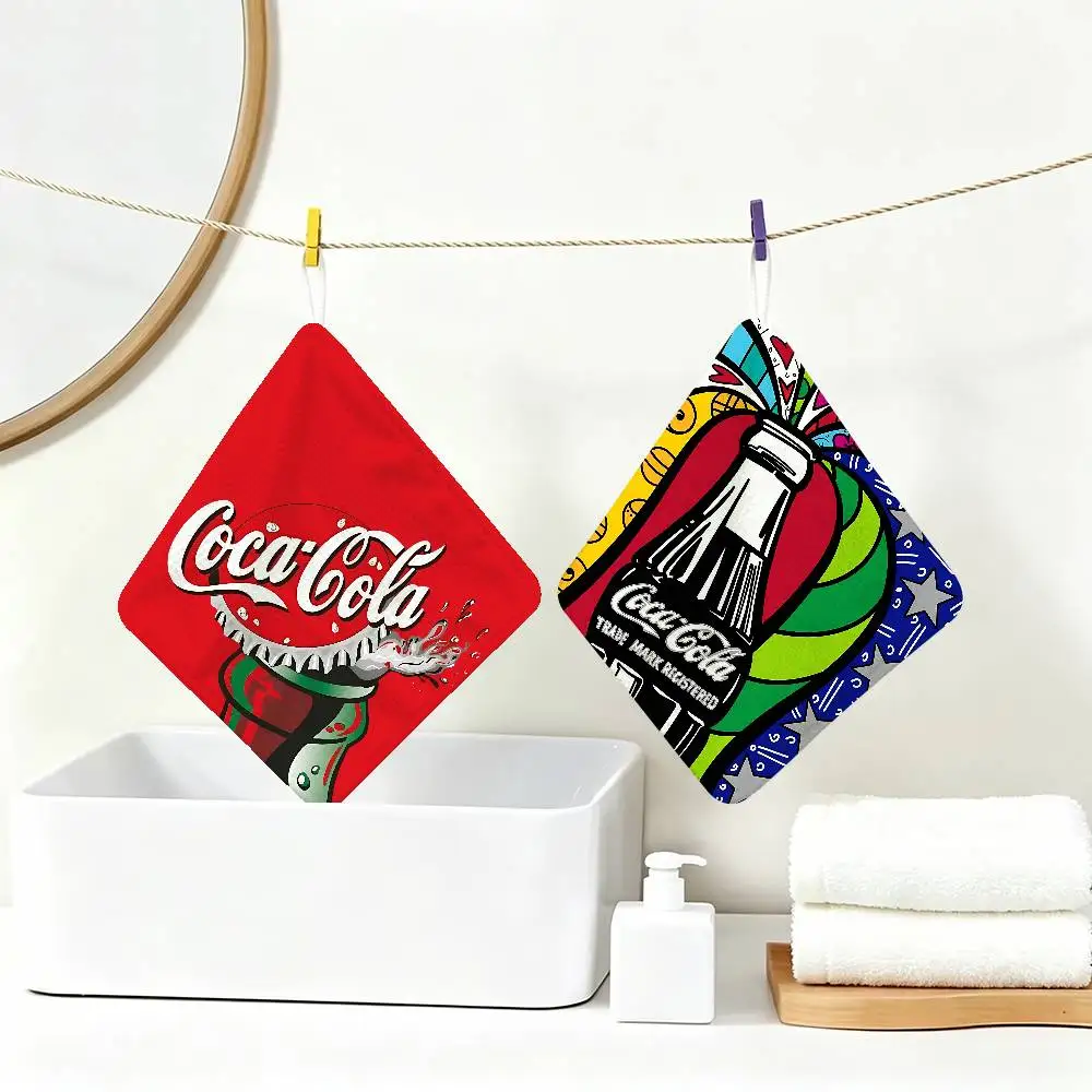 C-Cocas C-cola Vintage Logo Polyester Cotton Hanging Kitchen Towel, Absorbent Hand Wiping Cloth for Daily Cleaning Drying