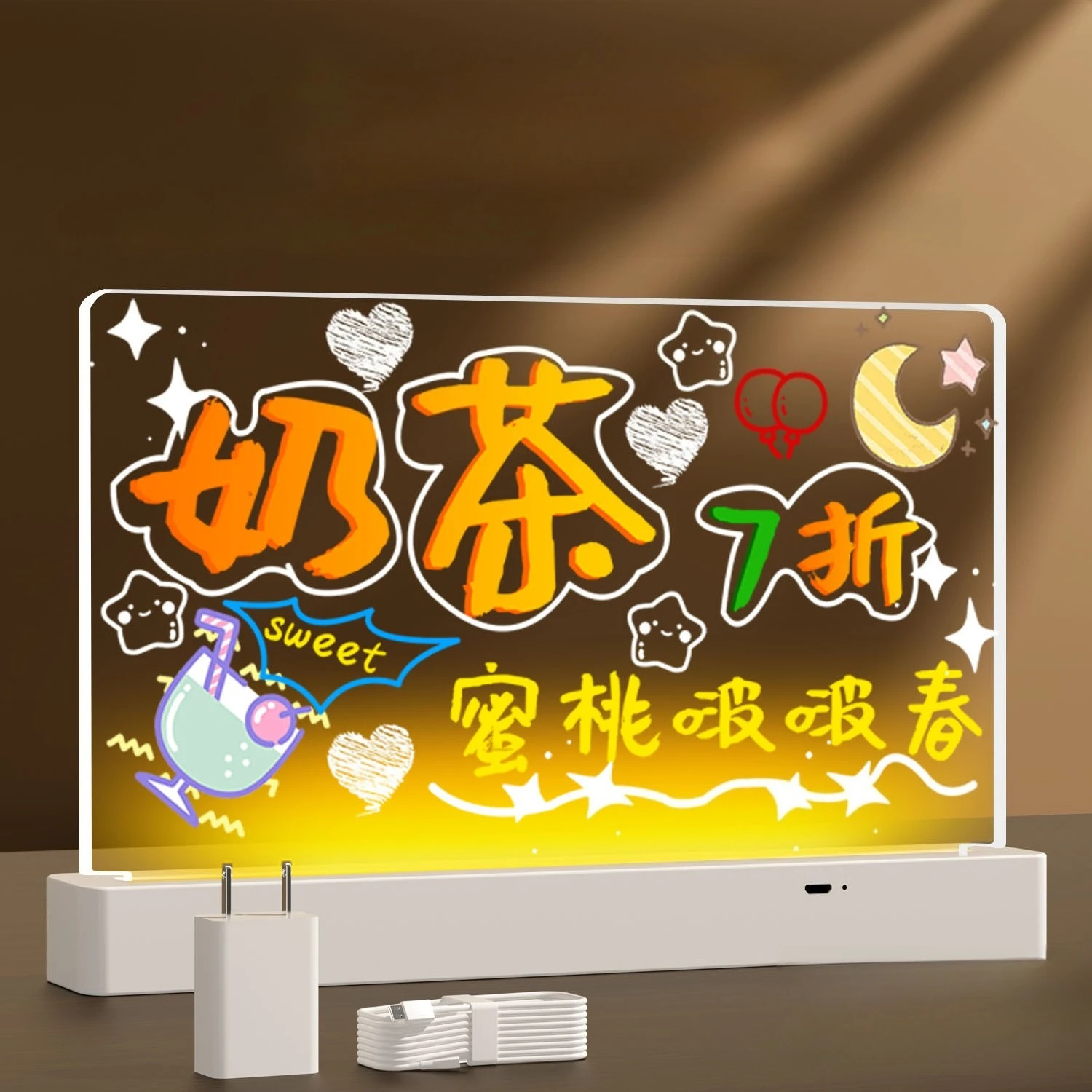 Tablica do rysowania LED, świecąca, magiczna, przezroczysty akryl, ładowalna listwa świetlna z uchwytem, prezent dla dzieci, tablica do graffiti, z 7 markeryami