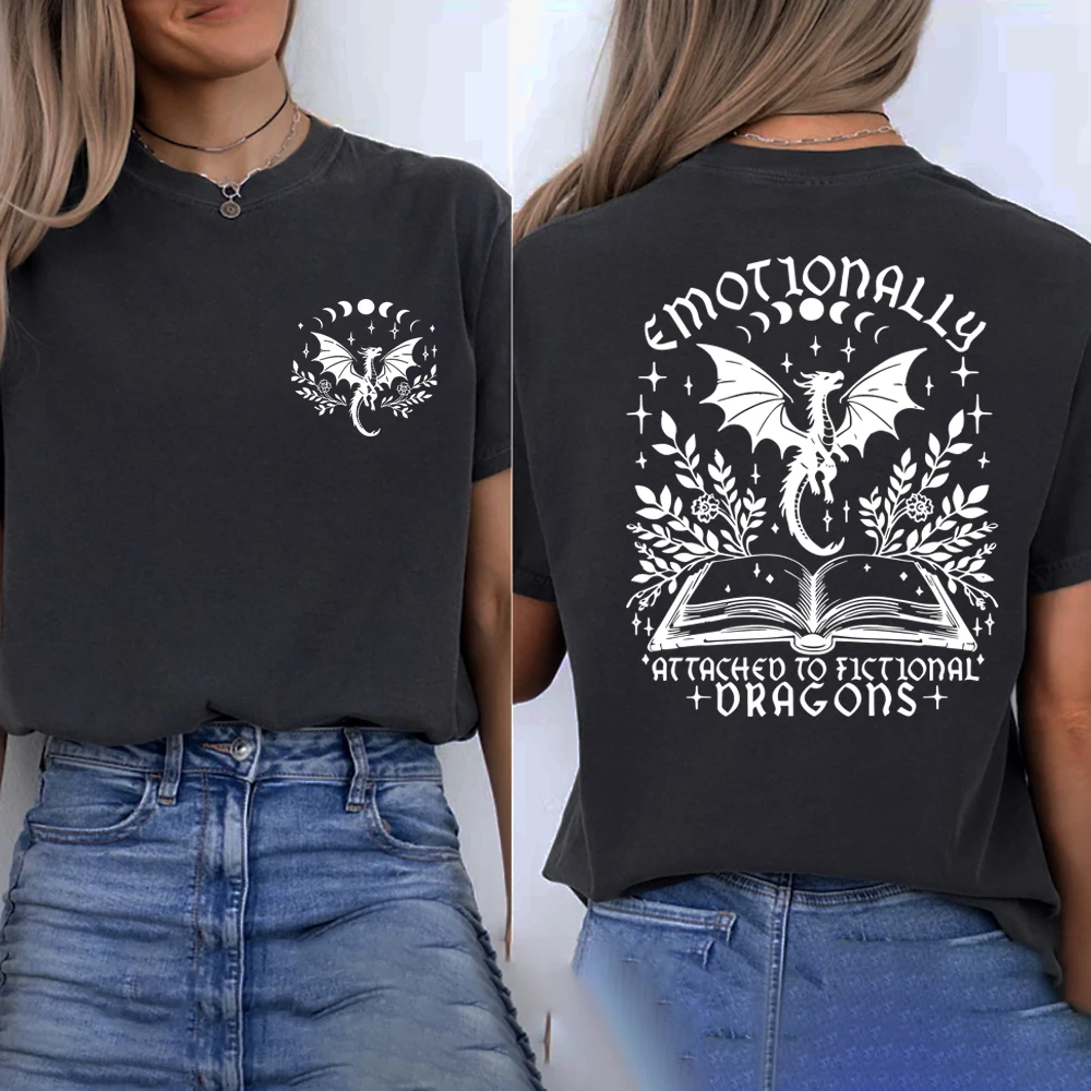 

Emotionally Attached To Fictional Dragons T-Shirt Fourth Wing Dragon Shirt Men Women Graphic T Shirts Fantasy Bookish T-shirt