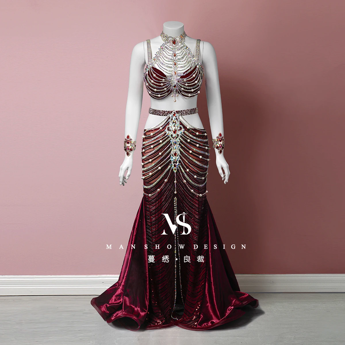 

Customized Belly Dance Performance Costumes Formal Dress Adult Women's High-end Sparkling Diamond Tassel Dress