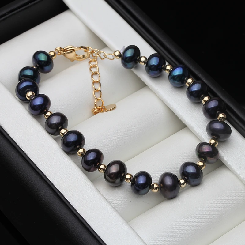 

Vintage Bridal Pearl Strand Bracelet Wife Mother Birthday Gifts Real Natural Freshwater Black Pearl Bracelets Ladies Woman