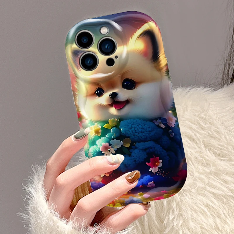 Cat Dog Cartoon Beautiful Cute For Apple iPhone 15 14 13 12 11 XS XR X Pro Max Plus Wave Oil Back Phone Case