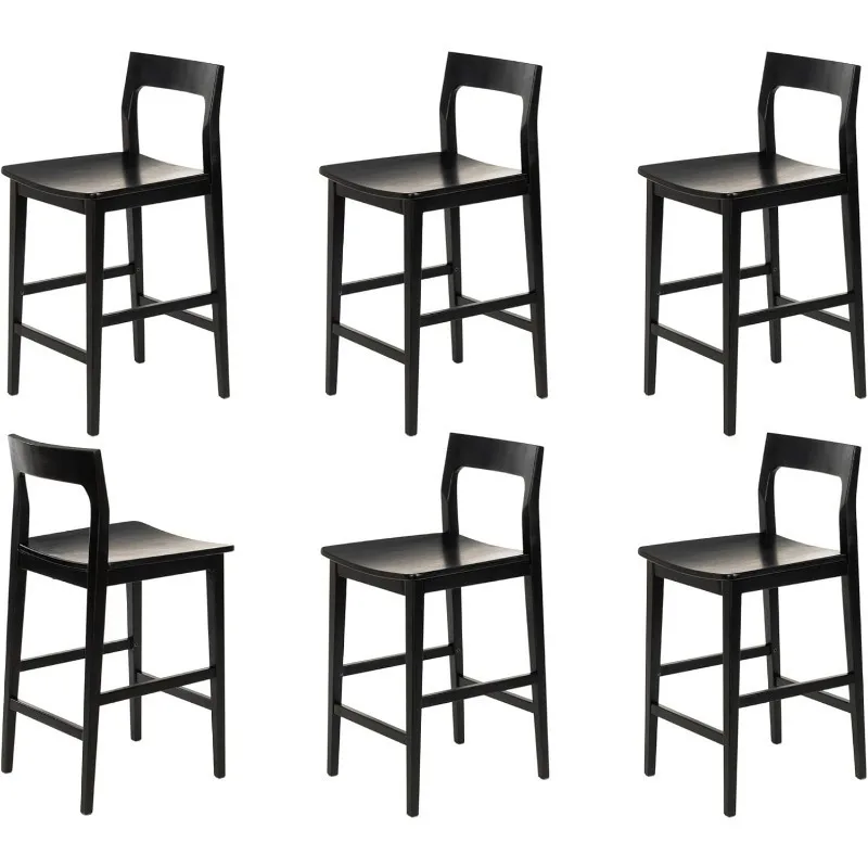 

Набор из 6 деревянных барных стульев, современные табуреты середины века с ножками и спинкой из массива дерева, 25 дюймов, барные стулья для фермерского дома