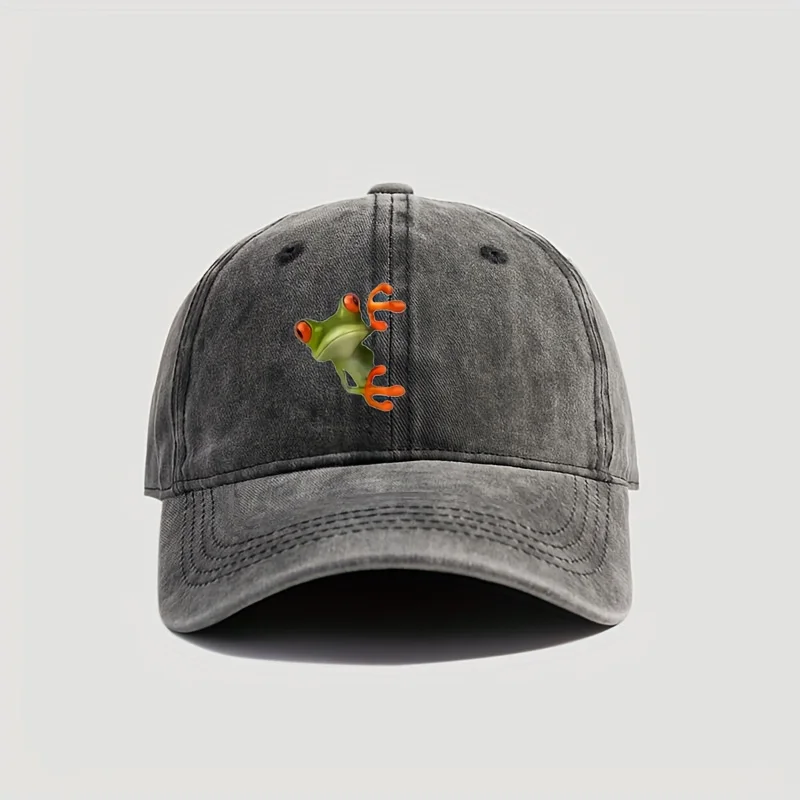 Frog animal pattern hot stamping printed baseball cap with probe - Washed old baseball cap with duck tongue cap - Lightweight da