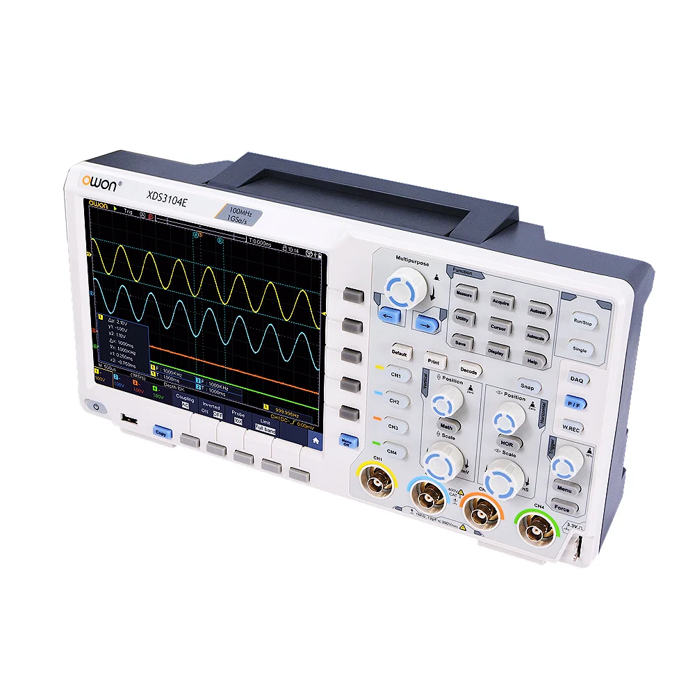 OWON XDS3104E Digital Oscilloscope 4 Channels 100MHz Bandwidth 8 Bits 8 Inch Touch Screen LCD Bus Decording 1GS/s Oscilloscope