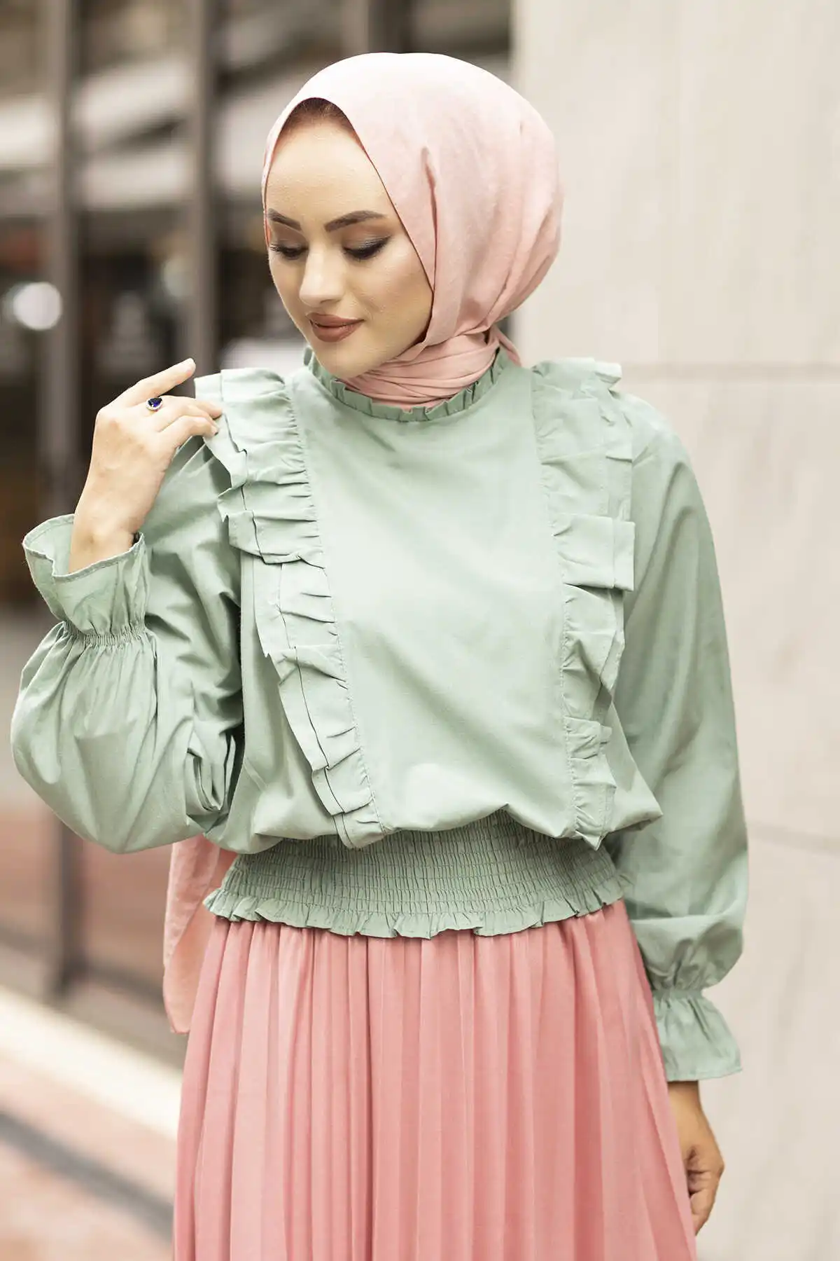 Front Frilled Blouse MD- Mint