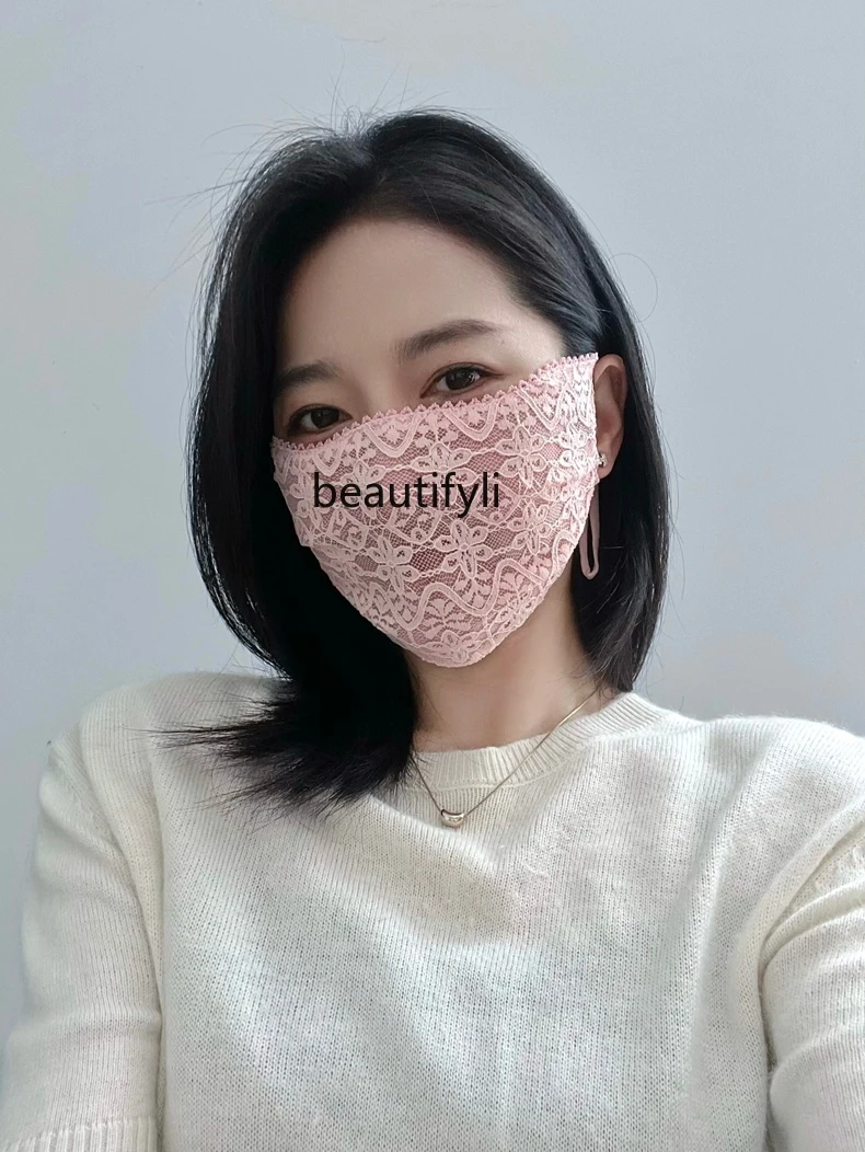 Thin Summer Lace Breathable Face-Looking Small Fashion Cover Full Face Cycling and Driving Face Mask