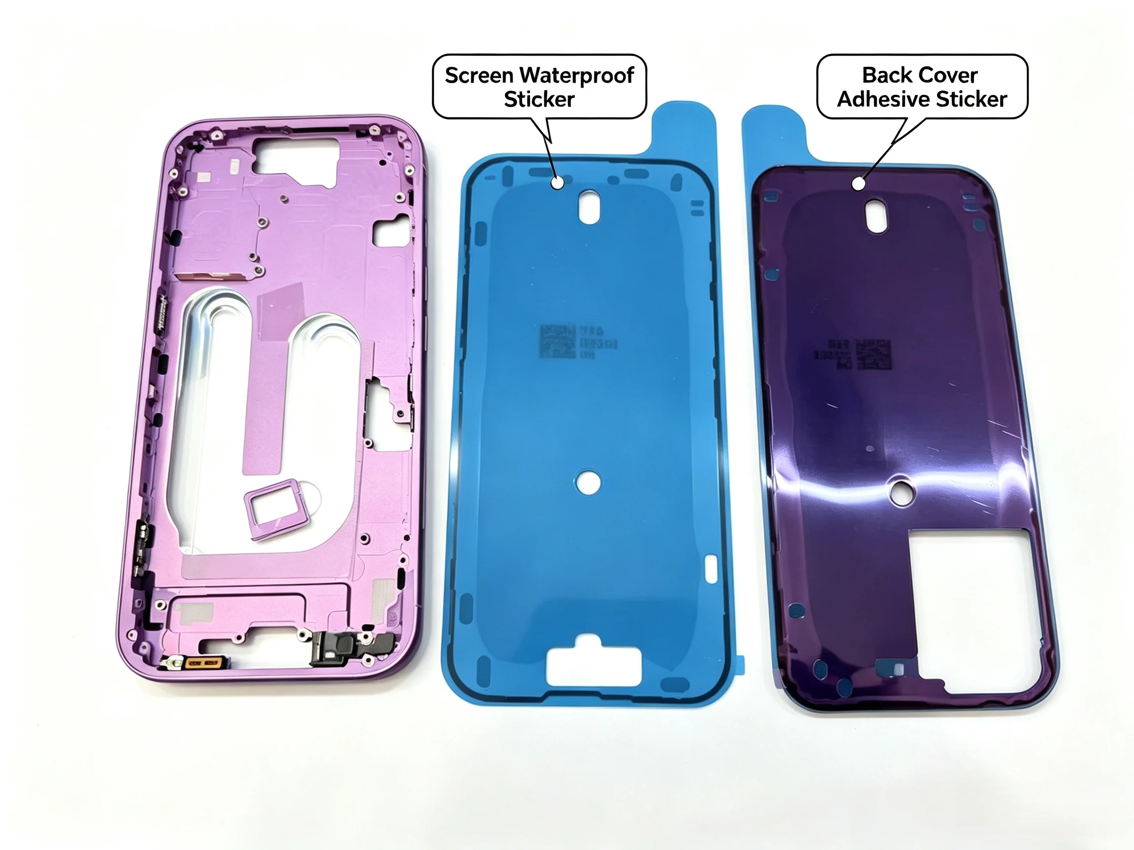 Frame for iphone 16 with button and sim tray,include Screen Waterproof Sticker and Back Cover Adhesive Sticker,not include glass