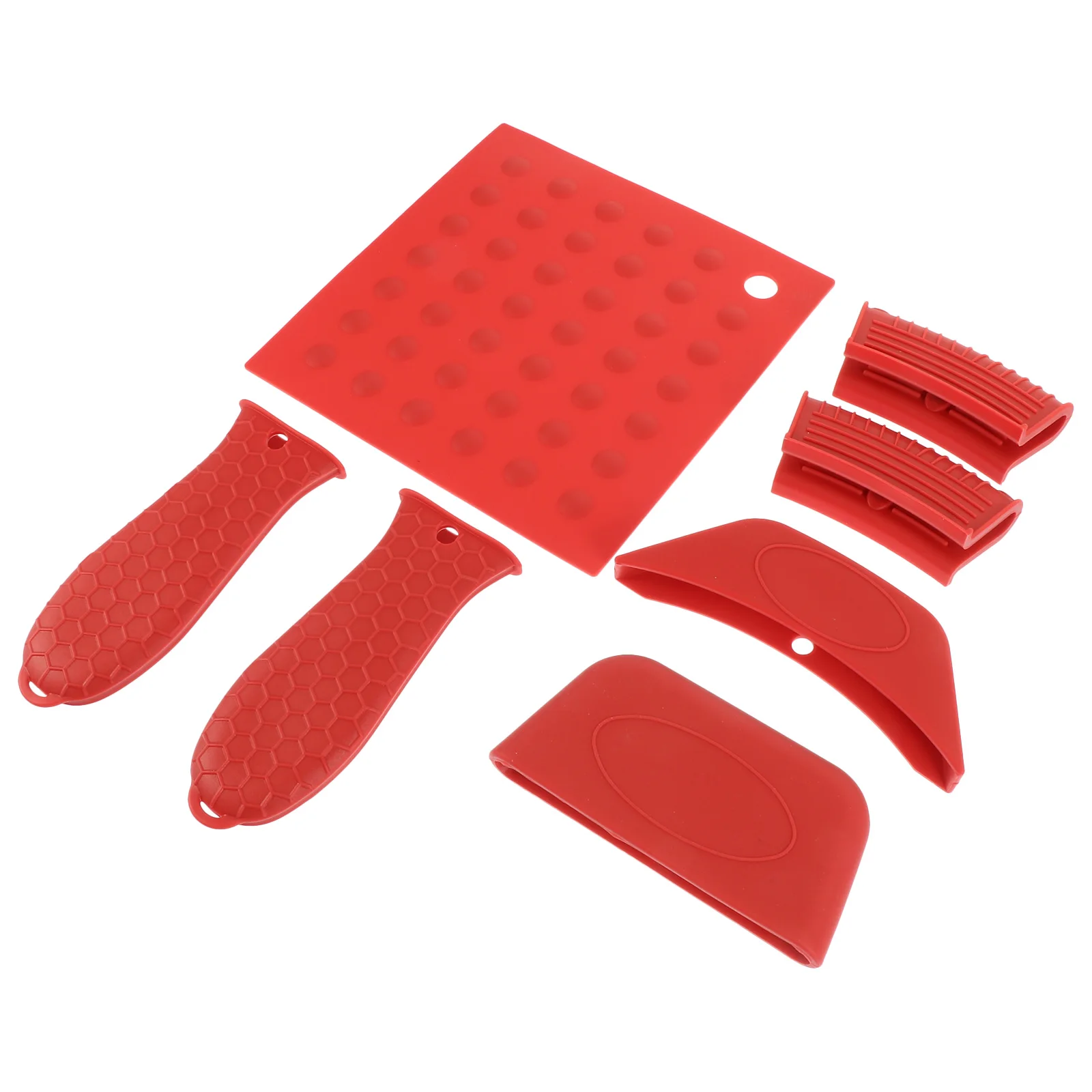 

7 Pcs Handles Pot Set Silicone Holder Sleeves Pan Cover Wok Red Grips