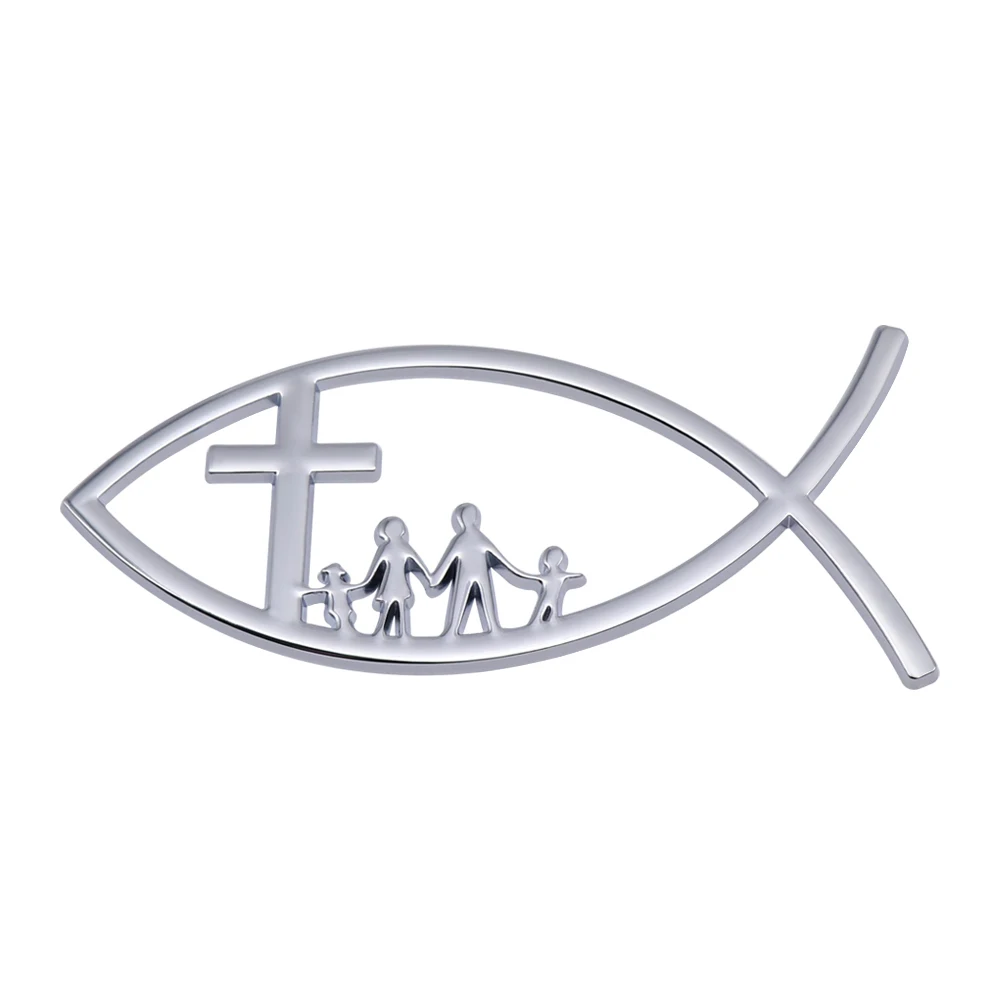 Car Styling 3D Crown with Diamonds Decorative MetaCar Styling 3D Metal Christian Jesus Fish Symbol Logo Decal Universal Car Body