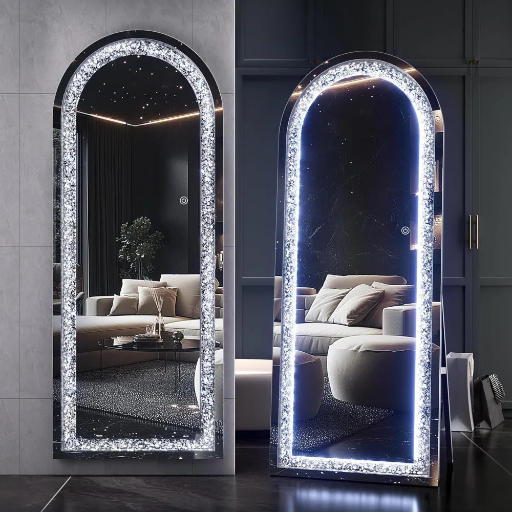 

Hasipu 63"×22" LED Full-Length Mirror Arch Design with Crystal Crush Diamond, Wall Mounted Diamond Mirror Leaning for Living Roo