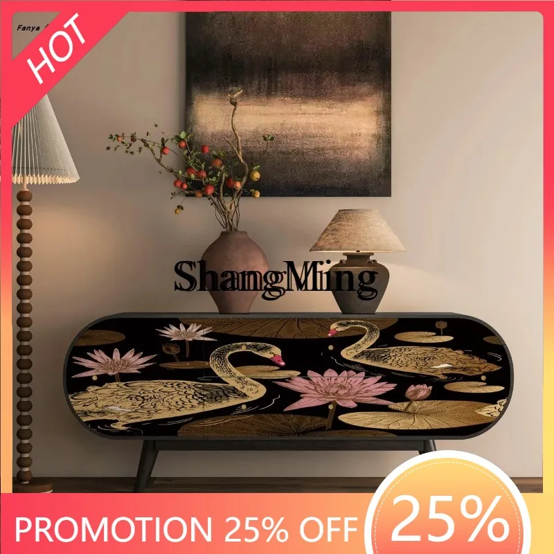 

CL swan pattern decorative side cabinet light luxury against the storage storage integrated solid wood cabinet