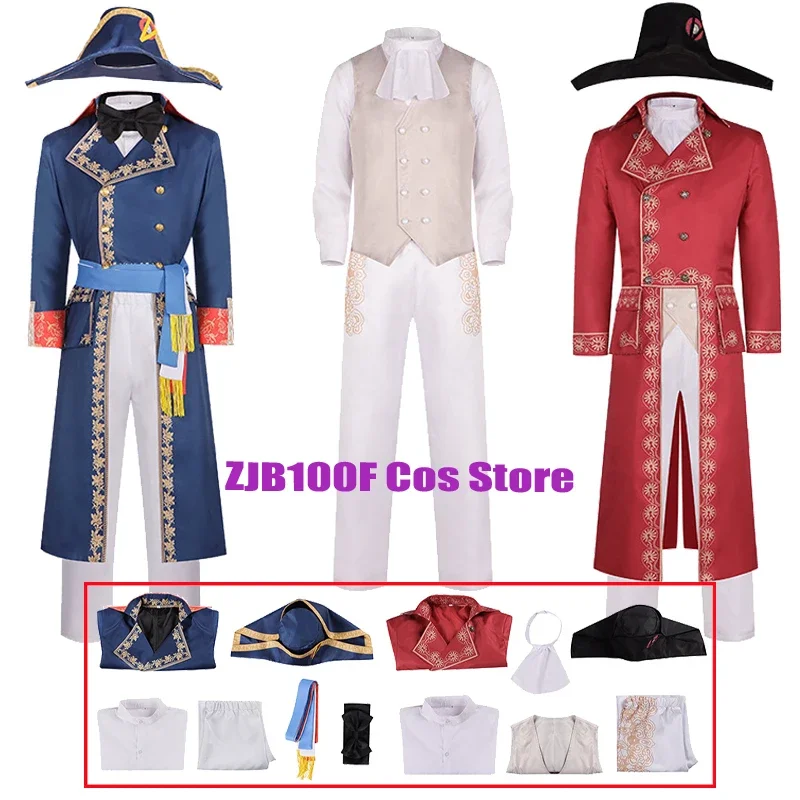 RT01 2 ألوان نابليون تأثيري الرجعية الفرنسية الملكي القرون الوسطى زي موحد خندق قبعة دعوى هالوين حفلة لعب الأدوار الزي * JK2