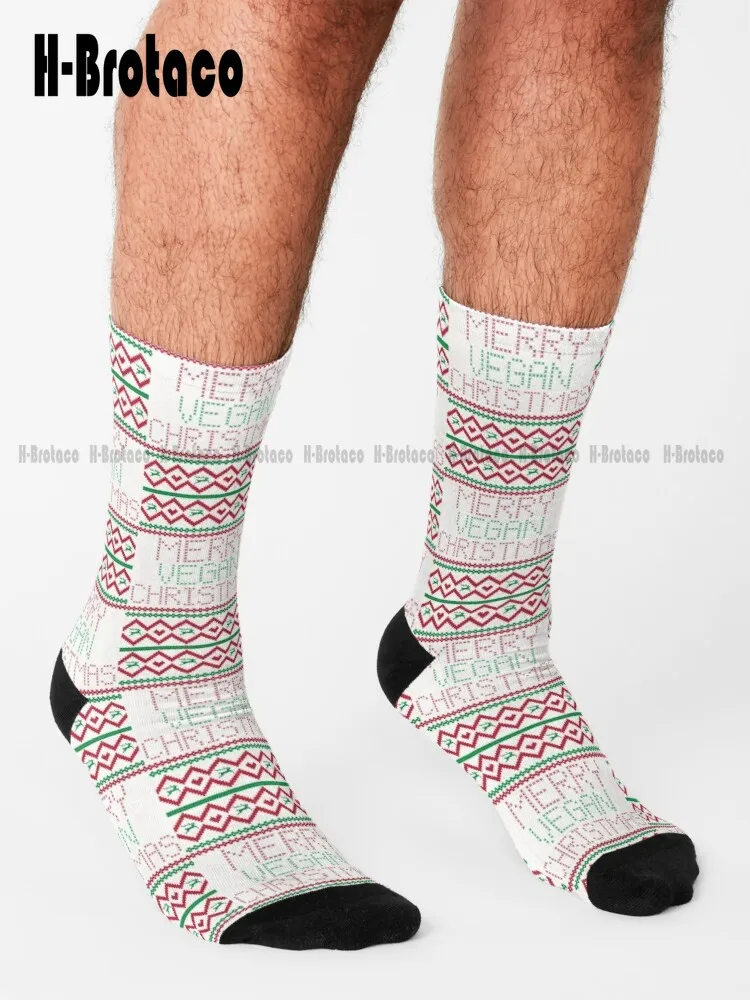 Merry Vegan Christmas Vegan Christmas Ugly Vegan Christmas Sweater Socks Mens Work Socks Cartoon Teen Youth Socks Casual Art