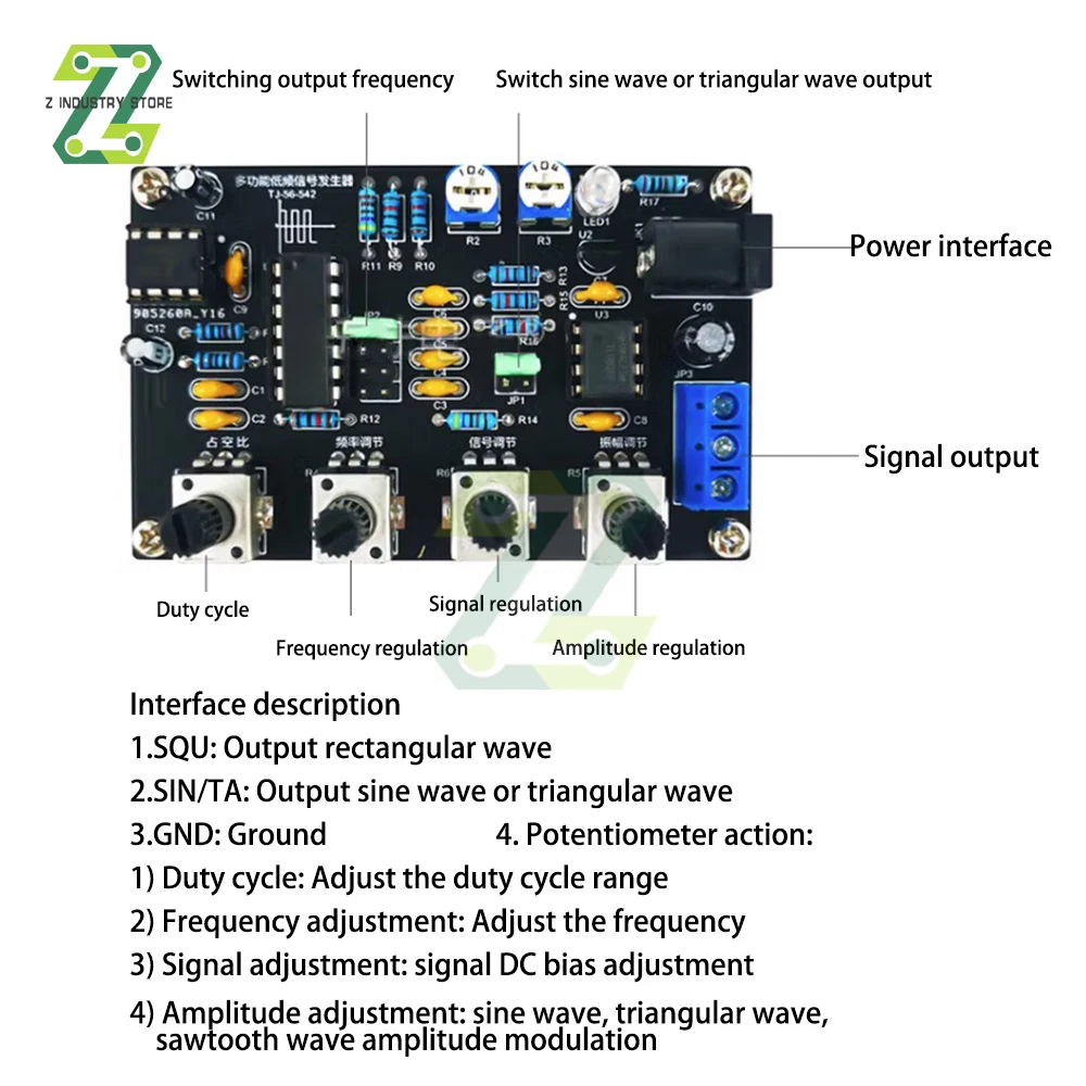 ICL8038 Generatore di Segnale DIY Kit Uscita 5Hz ~ 400kHz Regolabile Ampiezza di Frequenza Sino Quadrato Triangolo a dente di Segatura