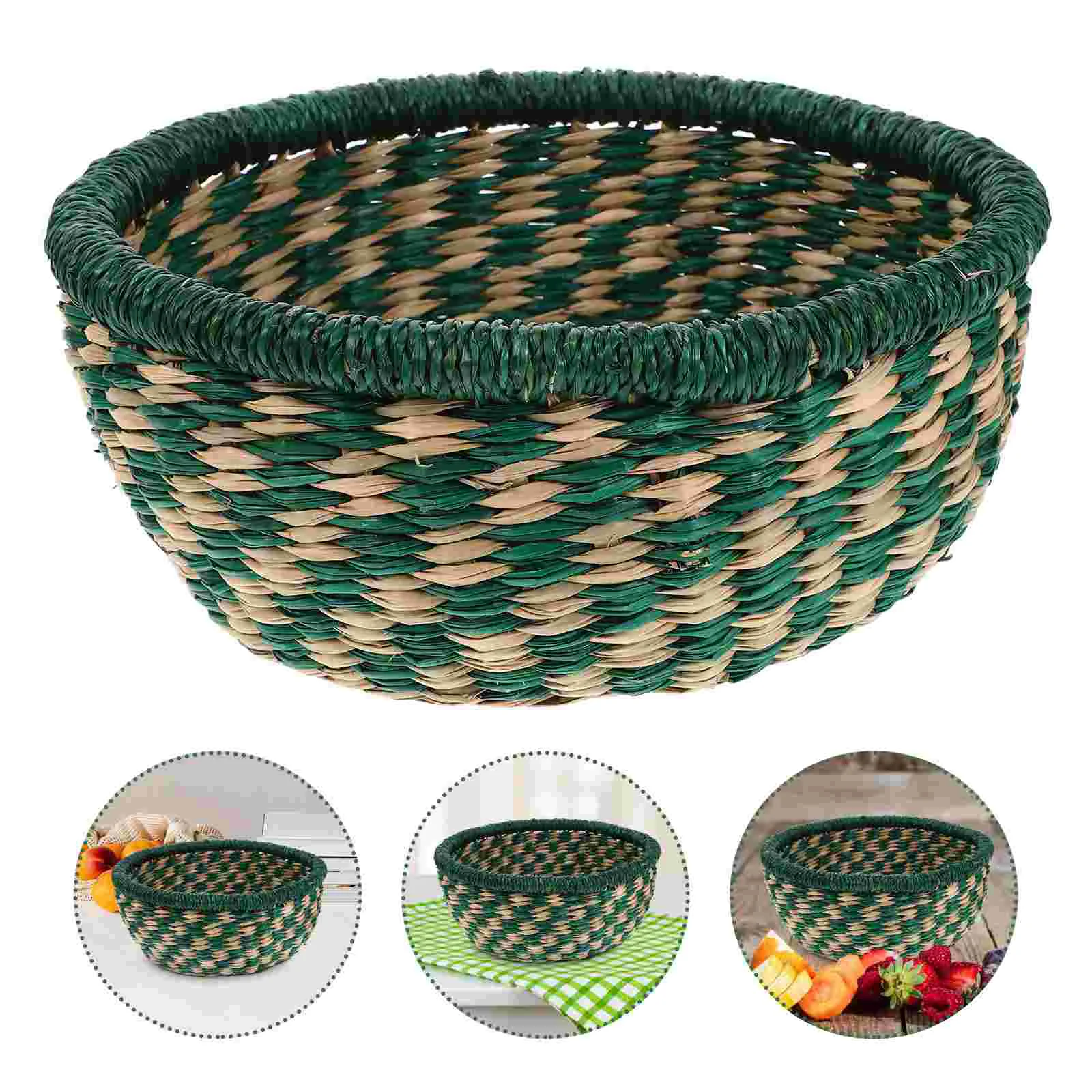 

Woven Storage Basket Round Serving Tray Wicker Baskets for Organizing Straw Fruit Kitchen Rattan Coffee Table