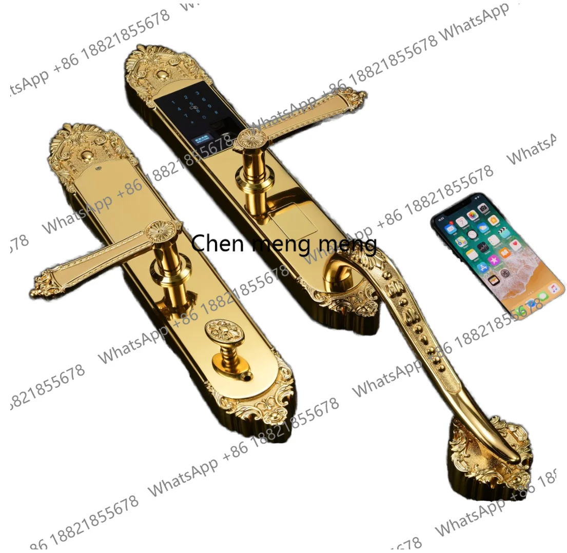 Solid Forged Pure Copper Fingerprint Smart Door Lock Luxury Vintage Antique Brass Handle Wood Door  Aluminum Alloy