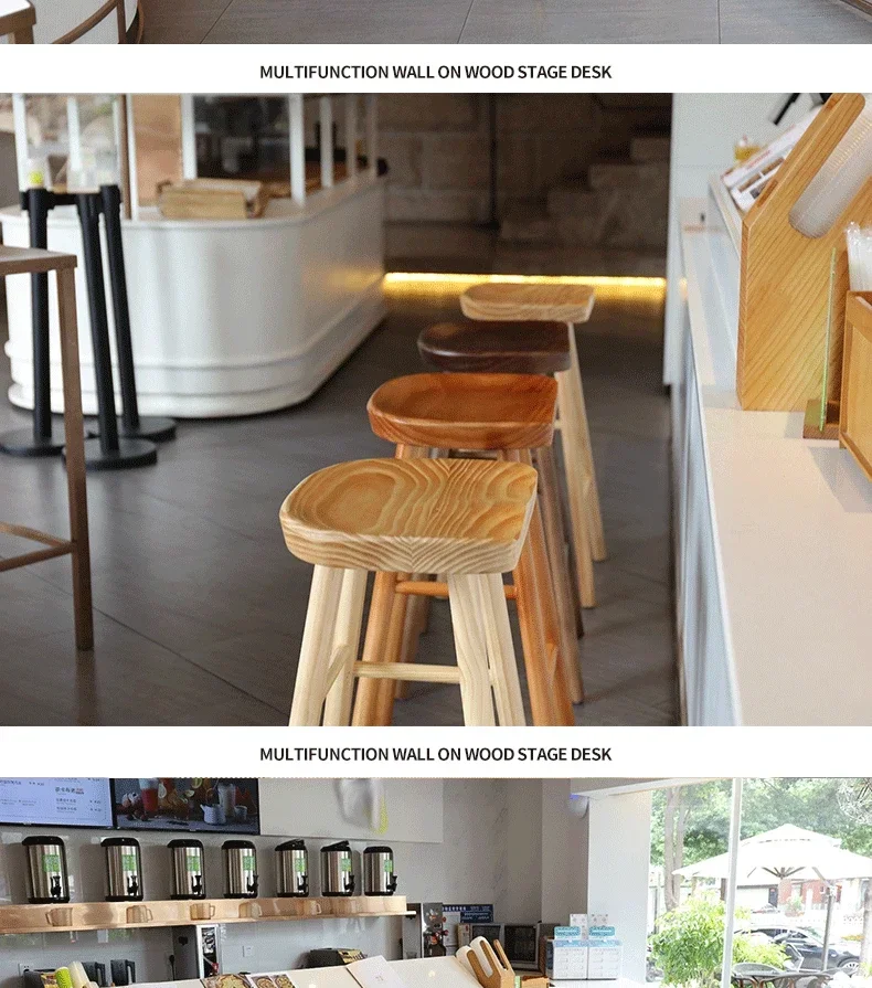 Nordic Commercial Bar Chair Solid Wood Dining Room High Stool Modern Simple Front Desk Cashier Bar Stool Furniture