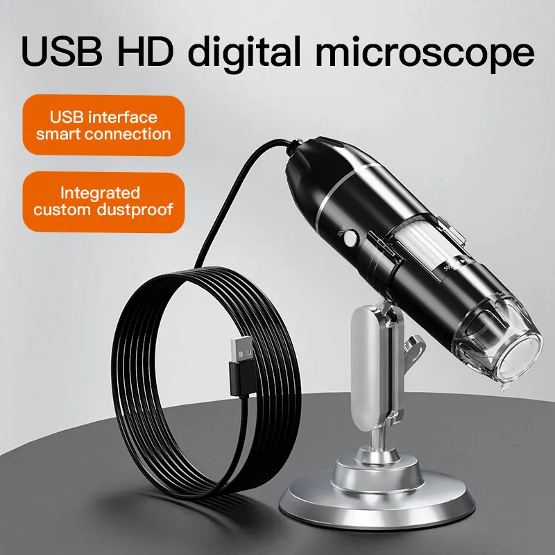 1000X USB HD Digital Microscope – Portable Camera with 8 Dimmable LEDs & Bracket for Skin & Circuit Repair