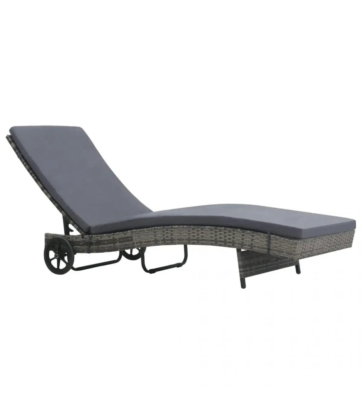 Anthracite gray synthetic rattan cushion wheel loungers