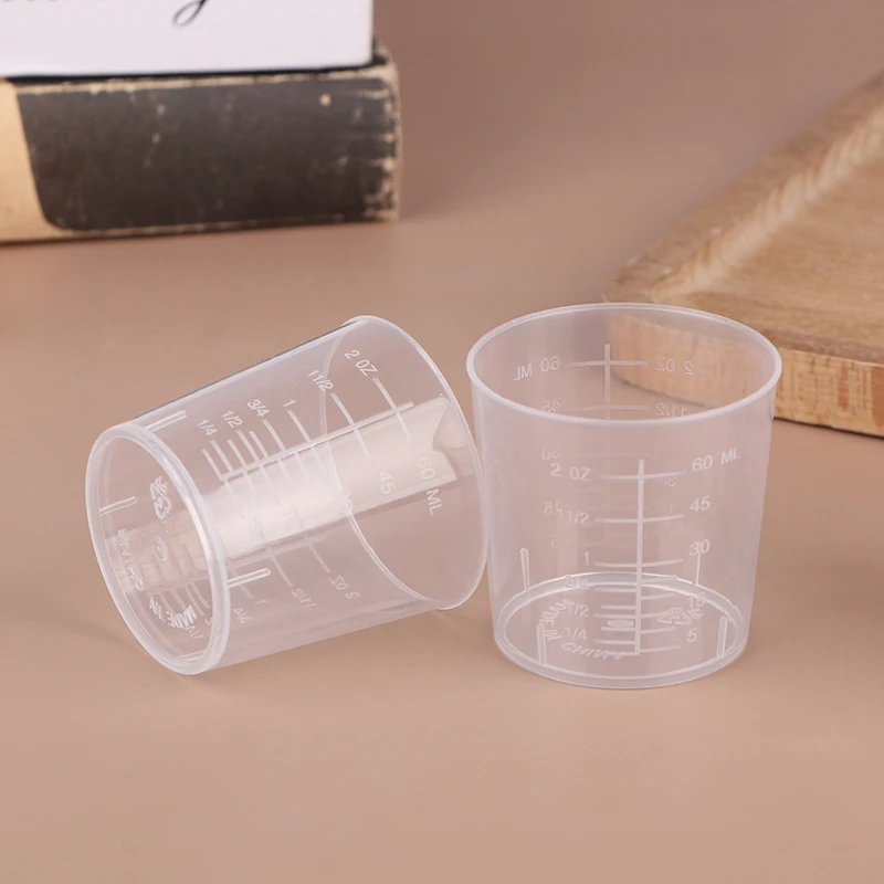 10Pcs 60ML Measuring Cup Transparent Plastic Scale Beaker Cups Lab Graduated Liquid Container Without Handle Kitchen Baking Tool