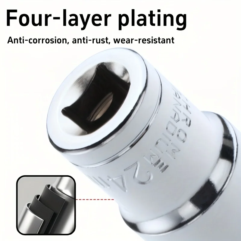 رأس مقبس طويل 1/2 بوصة، عمود ممتد لعزم دوران أكبر، فولاذ كروم فاناديوم CR-V مزورة لمقاومة التآكل