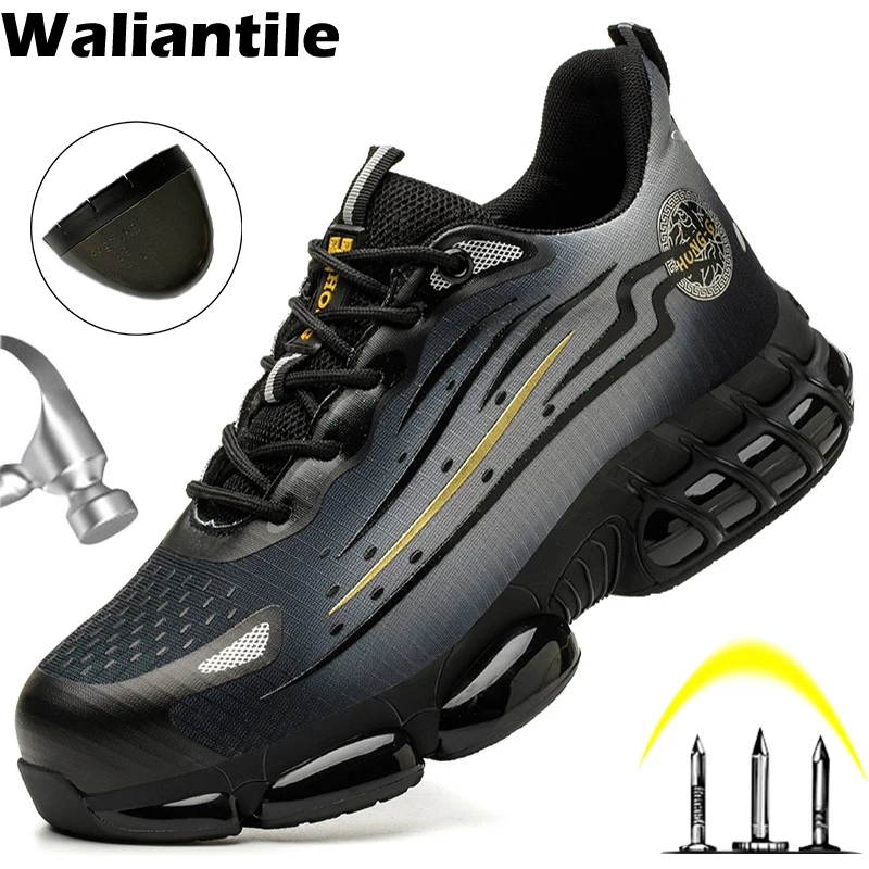 

Waliantile Indestructible Safety Shoes for Men Industrial Work Boots Anti-smashing Puncture Proof Working Sneakers Shoes Male