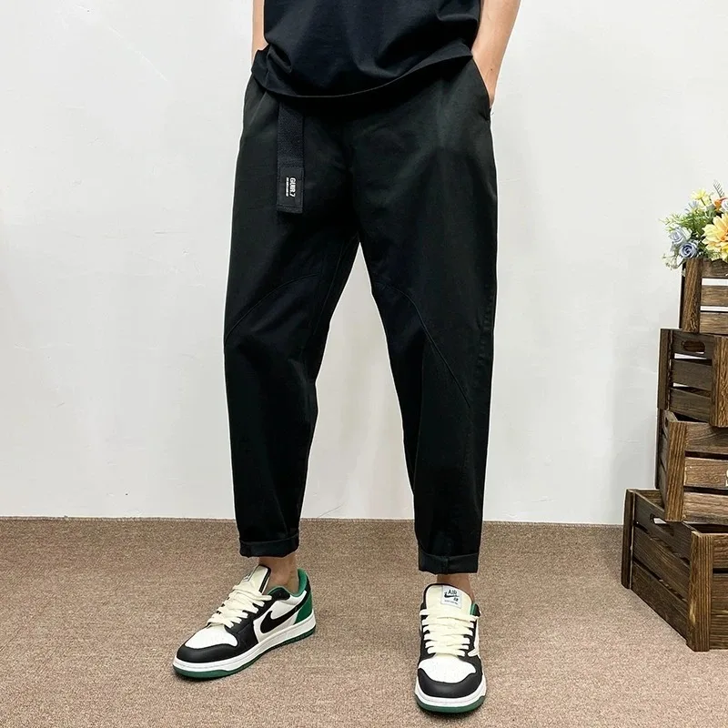 

Spring Autumn New Style Retro Loose Handsome Overalls Men's Casual Pants Trendy Straight Leg Nine-Point