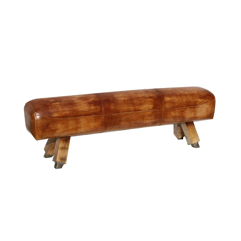 

Unique fission leather craftsmanship, first-layer cowhide solid wood foot changing ottoman, all-leather saddle stool