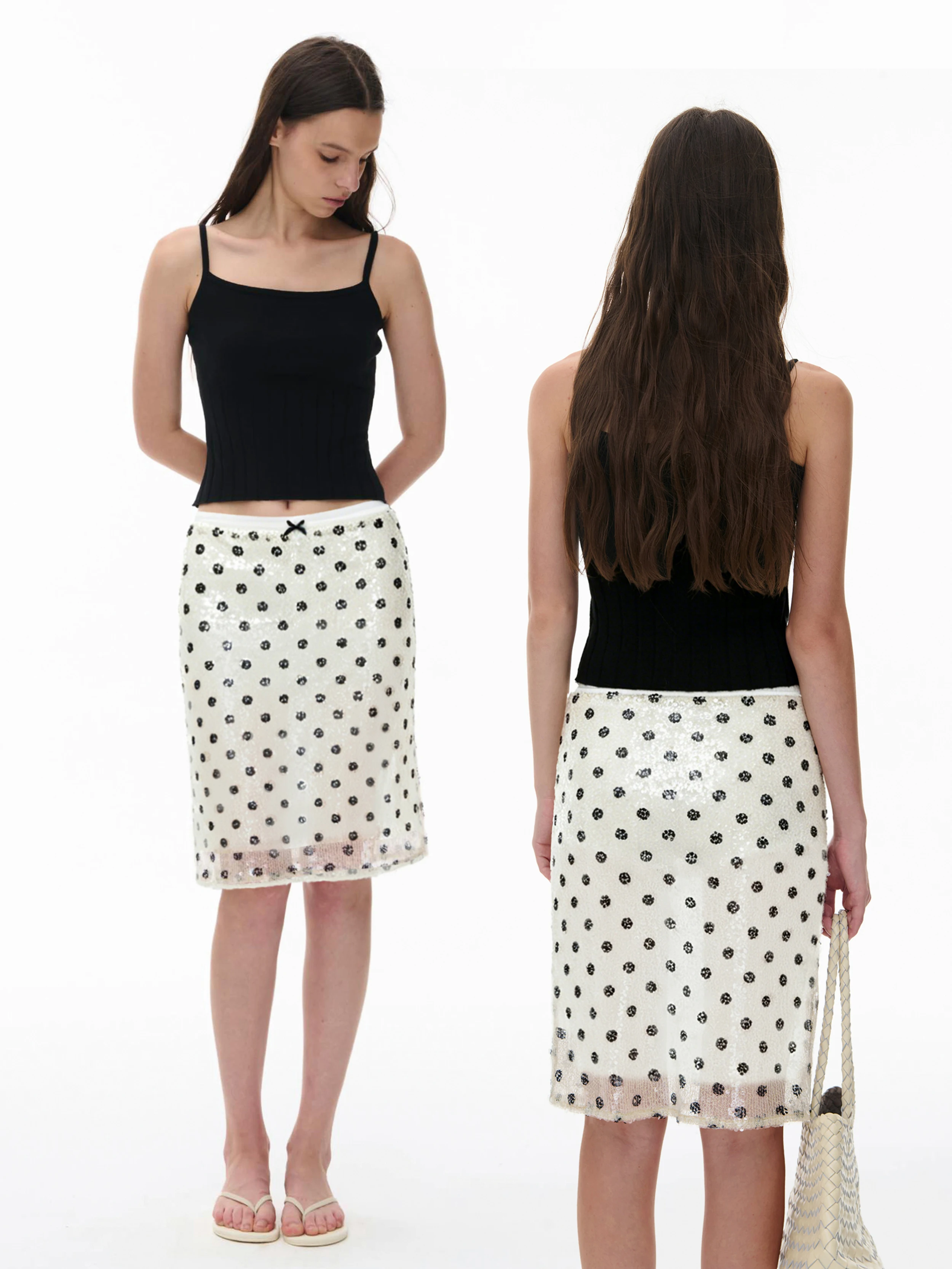 Dozzease Women's Transparent Sequin Polka Dot  Skirt Bodycon Summer Holiday Style Elastic Waist Polyester Fiber Skirt