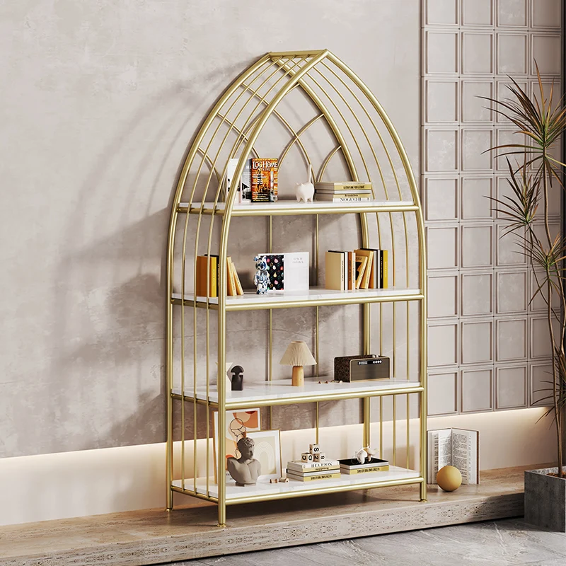 Nordic wrought iron shelf light multi-layer floor display shelf living room display storage bookcase bedroom simple bookshelf