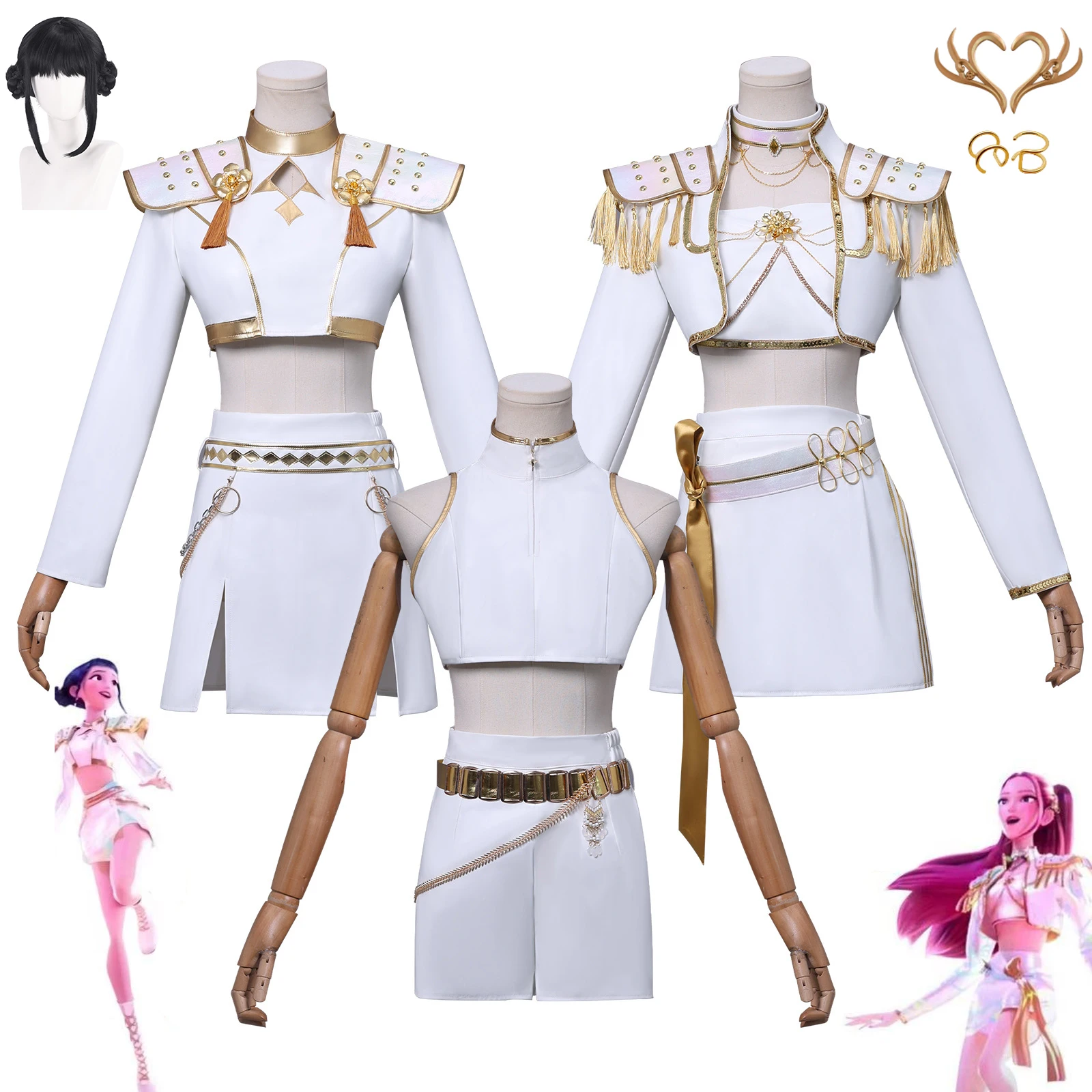 

Rumi Zoey Mira K-pop Demon Hunters Cosplay Costume Wig Anime Hairwear Earring Full Sets Halloween Party Outfits for Women
