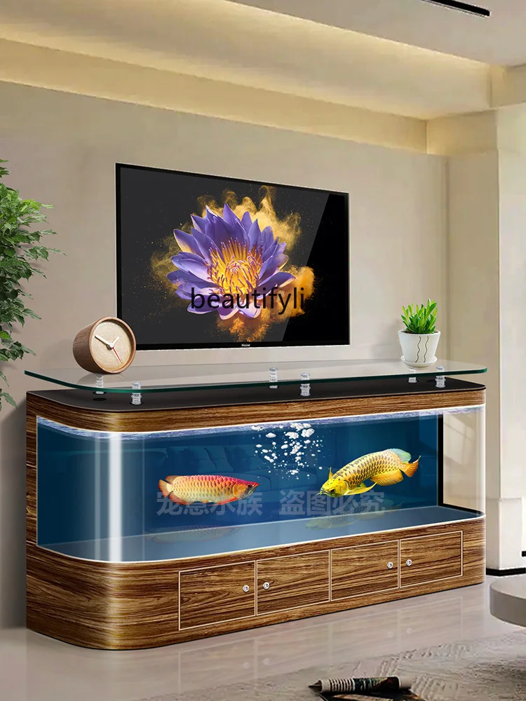 TV cabinet, fish tank, integrated coffee table, storage cabinet, floor-to-ceiling, high-end large ecological aquarium