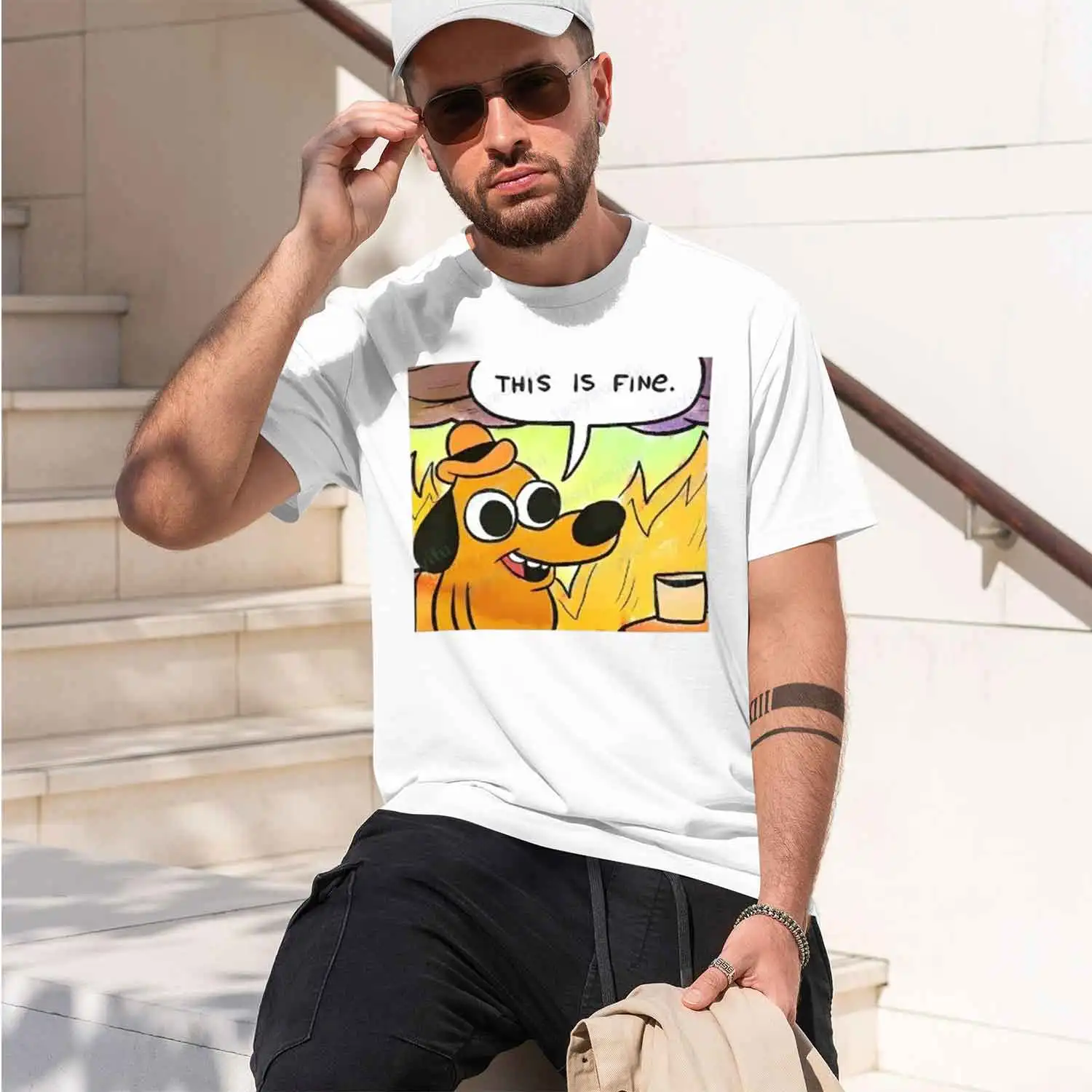 This Is Fine Everything Is Fine T- Post Shirt Funny Mental Health Stupid Joke Shirt Gift Sarcast Gag 2026 New Model Men’s Short-