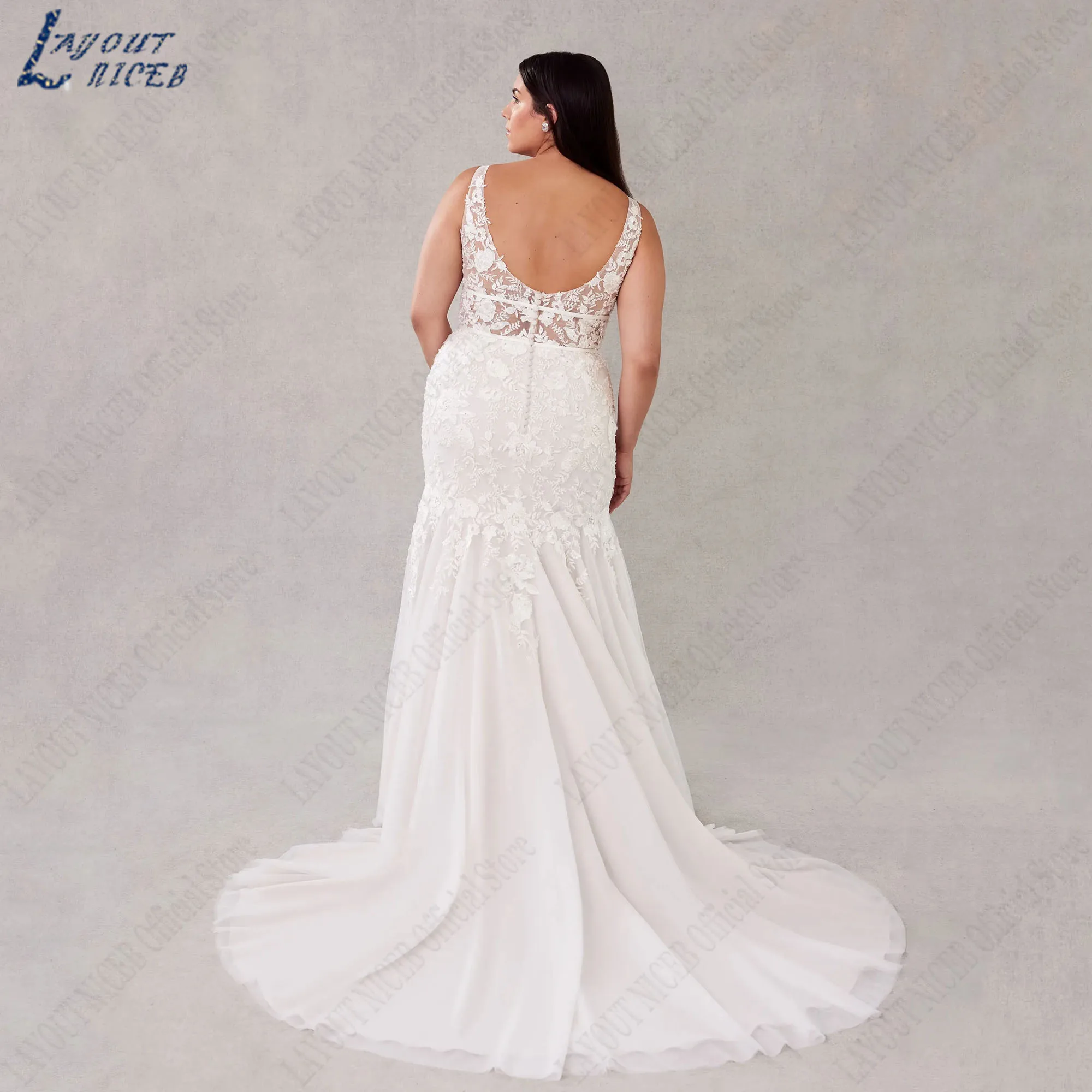 LAYOUT NICEB Sleeveless Mermaid Wedding Dresses V-Neck Largr Size Bride gowns Backless Appliques vestidos para mujer Customized